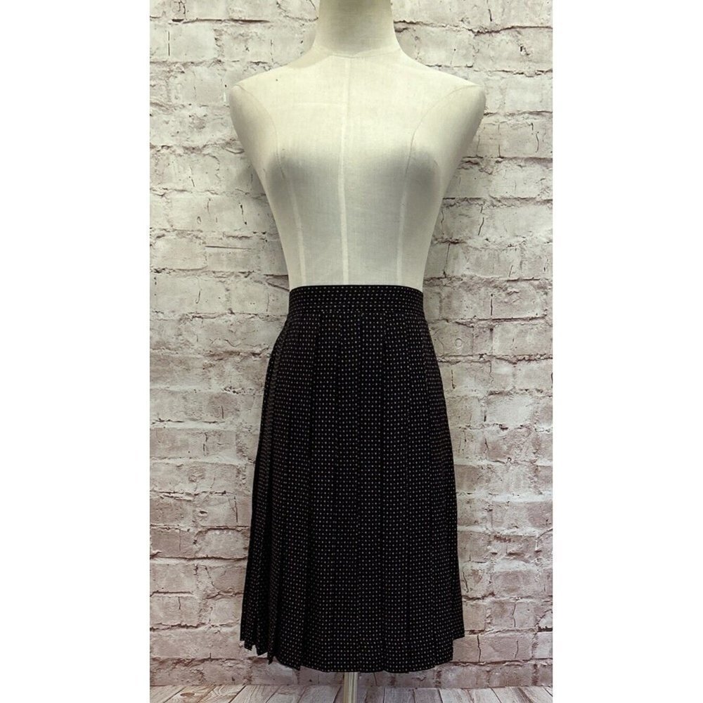 Ellen Tracy Linda Allard Pleated Skirt 100% Silk Size 10  Black Pink Polka Dot